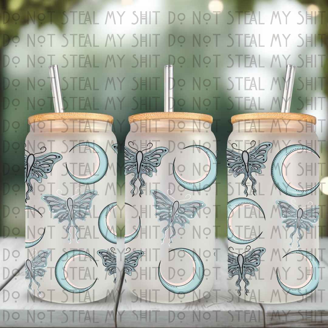 Boho Moths Glass Can