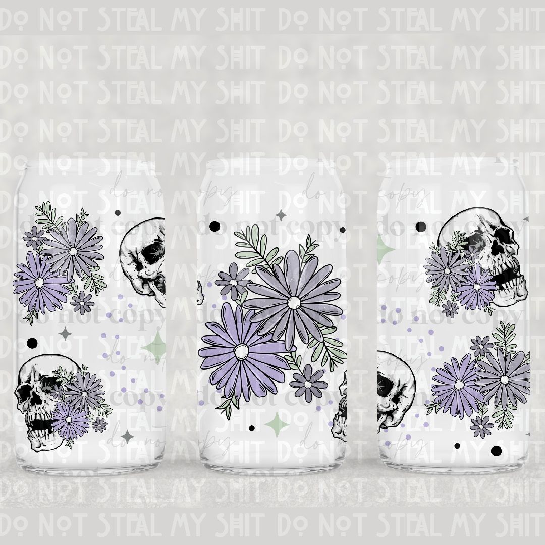 Purple Floral Skellies Glass Can
