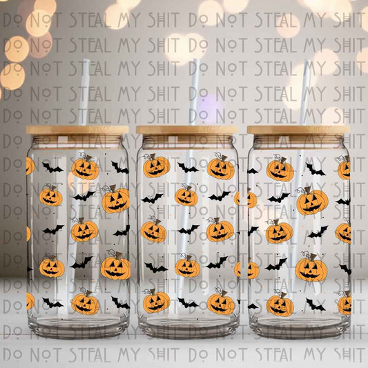 Bats and Pumpkins Glass Can