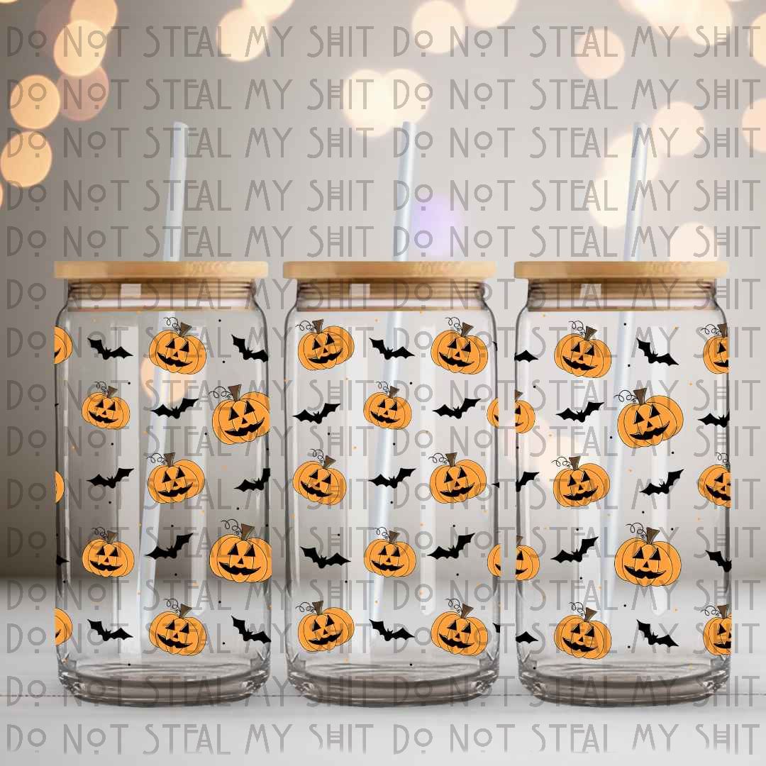 Pumpkin Bats Glass Can