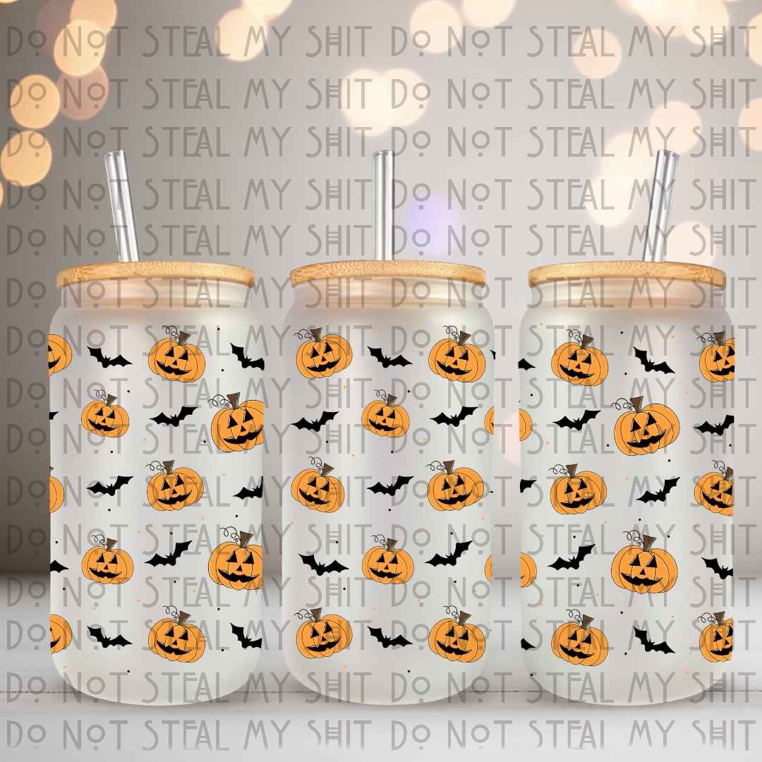 Pumpkin Bats Glass Can