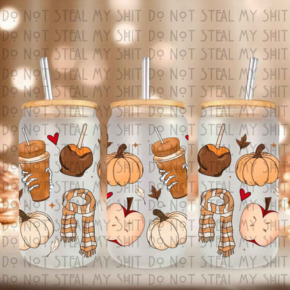 Fall Things Doodles Glass Can
