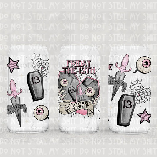 Friday the 13th Tattoos Glass Can