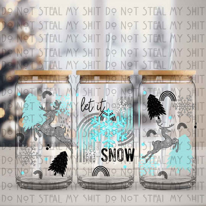 Let It Snow Blue Glass Can