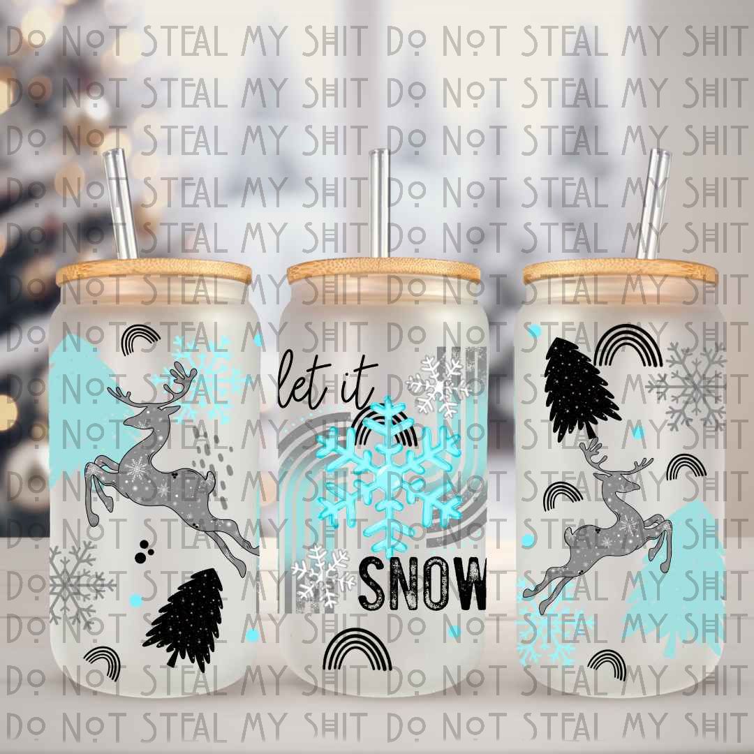 Let It Snow Blue Glass Can