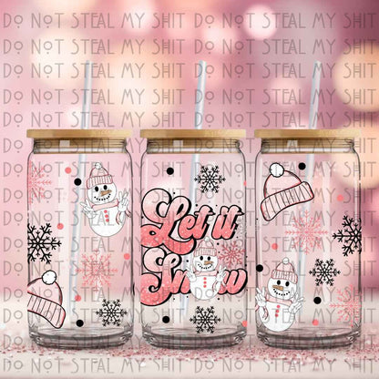 Let It Snow Pink Glass Can