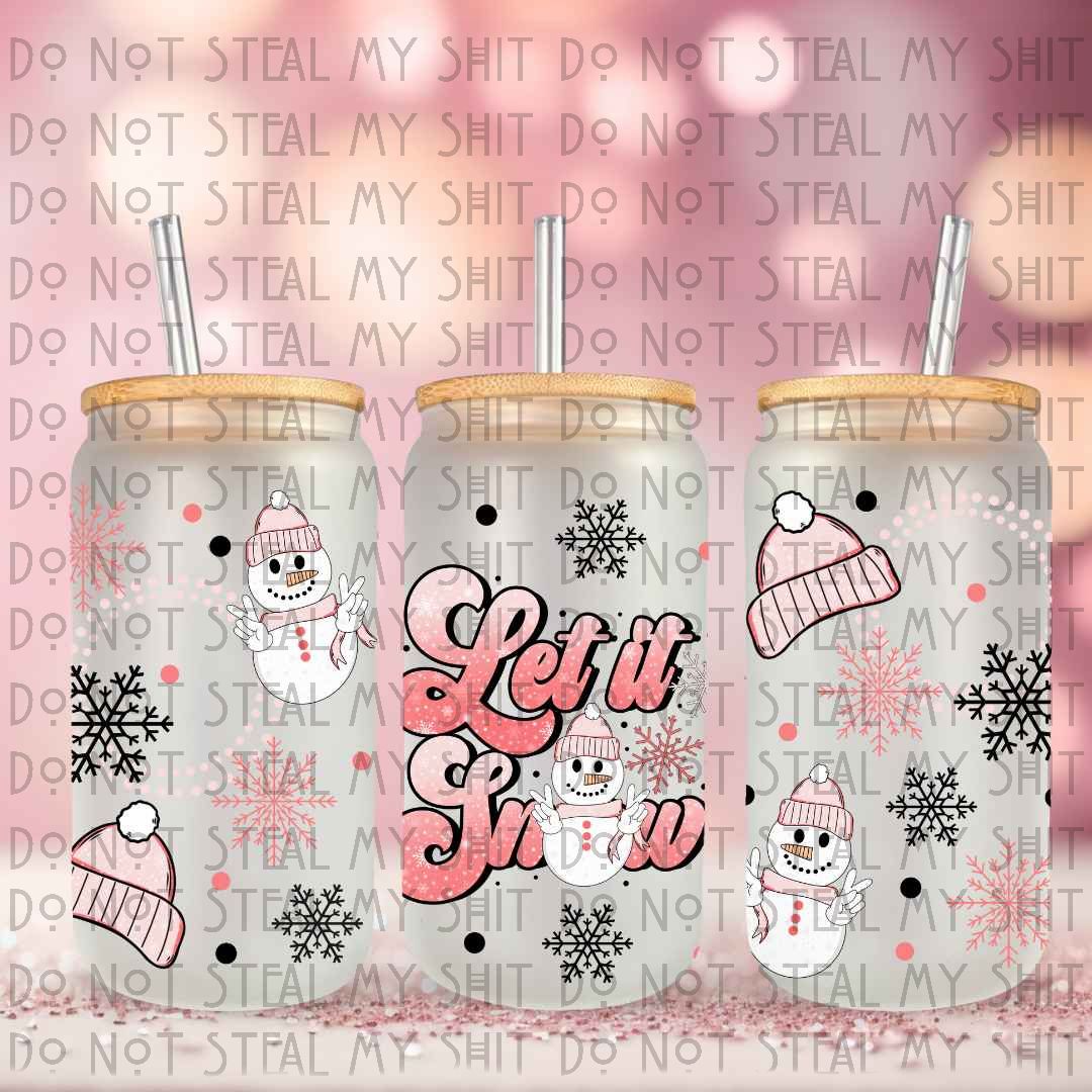 Let It Snow Pink Glass Can