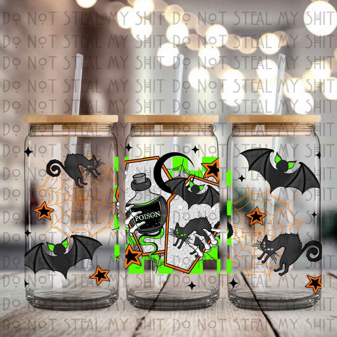 Poison Bats and Cats Glass Can